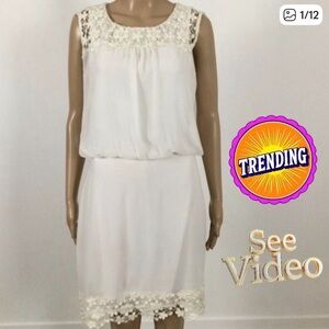 👛 2/$50 VERA MODA Midi Occasion Dress Off White with Lace Trim